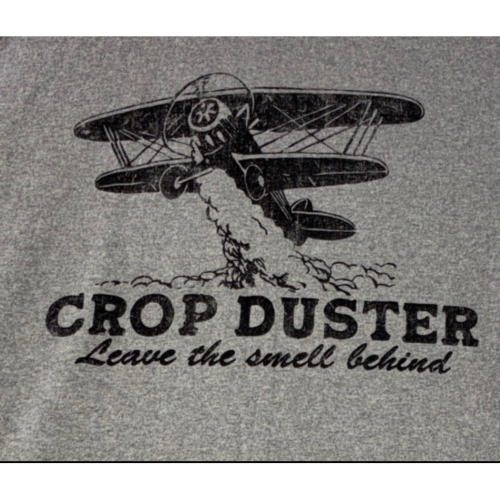 580 Humor Brisco Brands Graphic Tee Large Gray Crop Duster Airplane T-Shirt